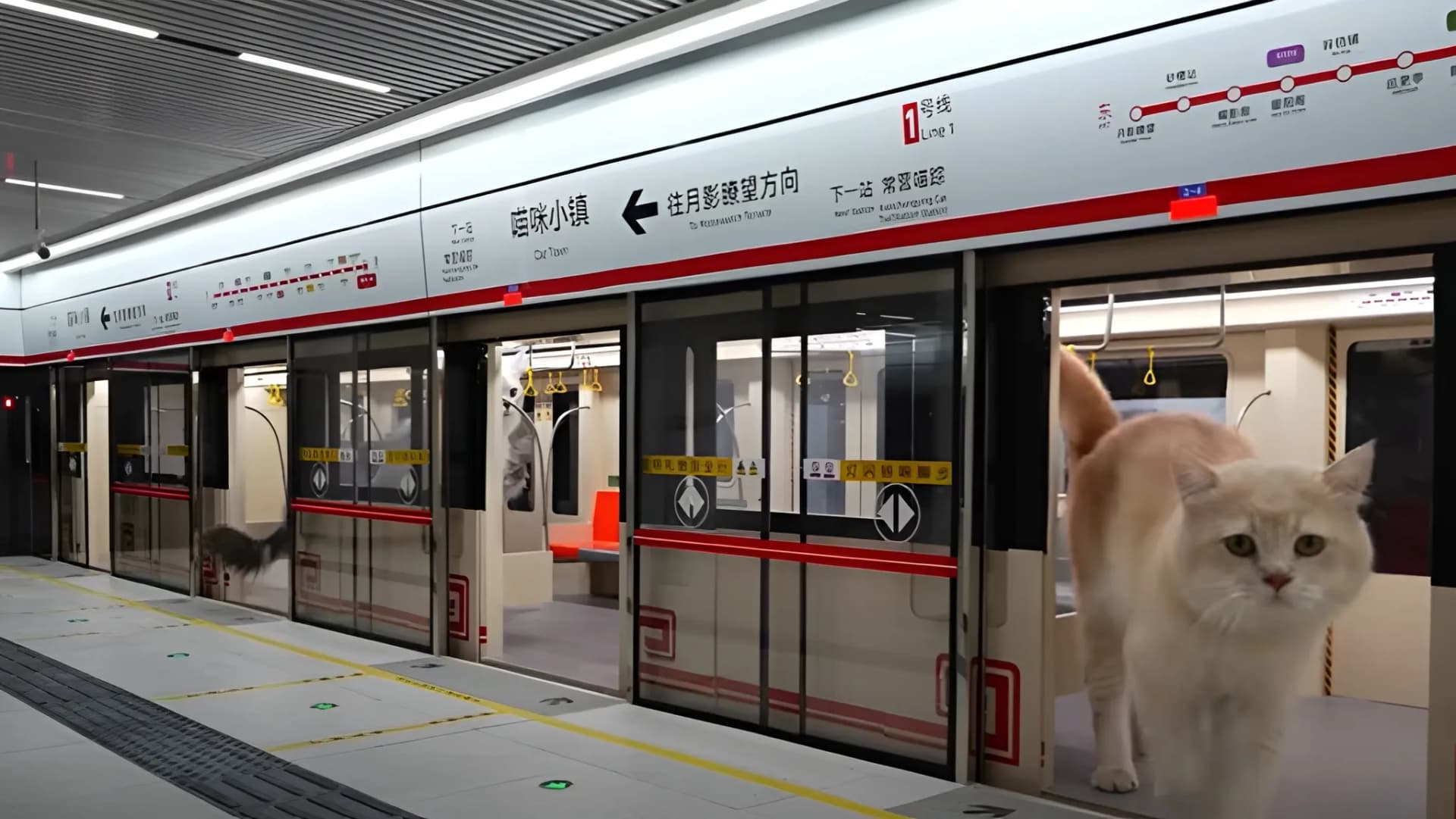 不是AI!陸網紅親手打造超萌貓咪地鐵站 連超市、電影院都完美復刻