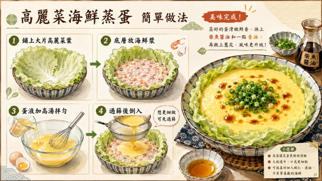 高麗菜蒸蛋進階版怎麼做?搭配海鮮漿變成家常宴客菜