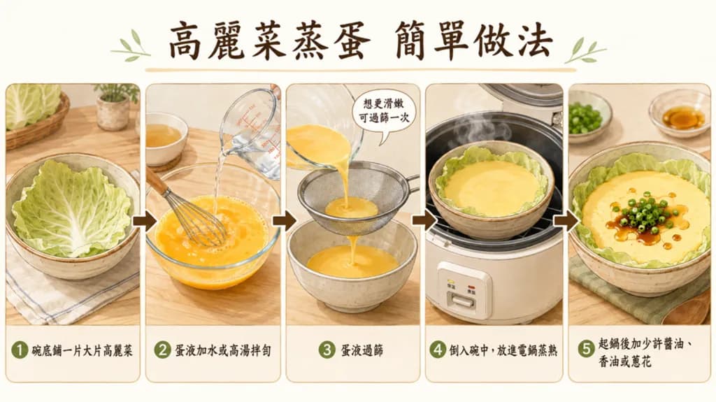 高麗菜蒸蛋怎麼做?墊在碗底多一味、減少黏碗機率
