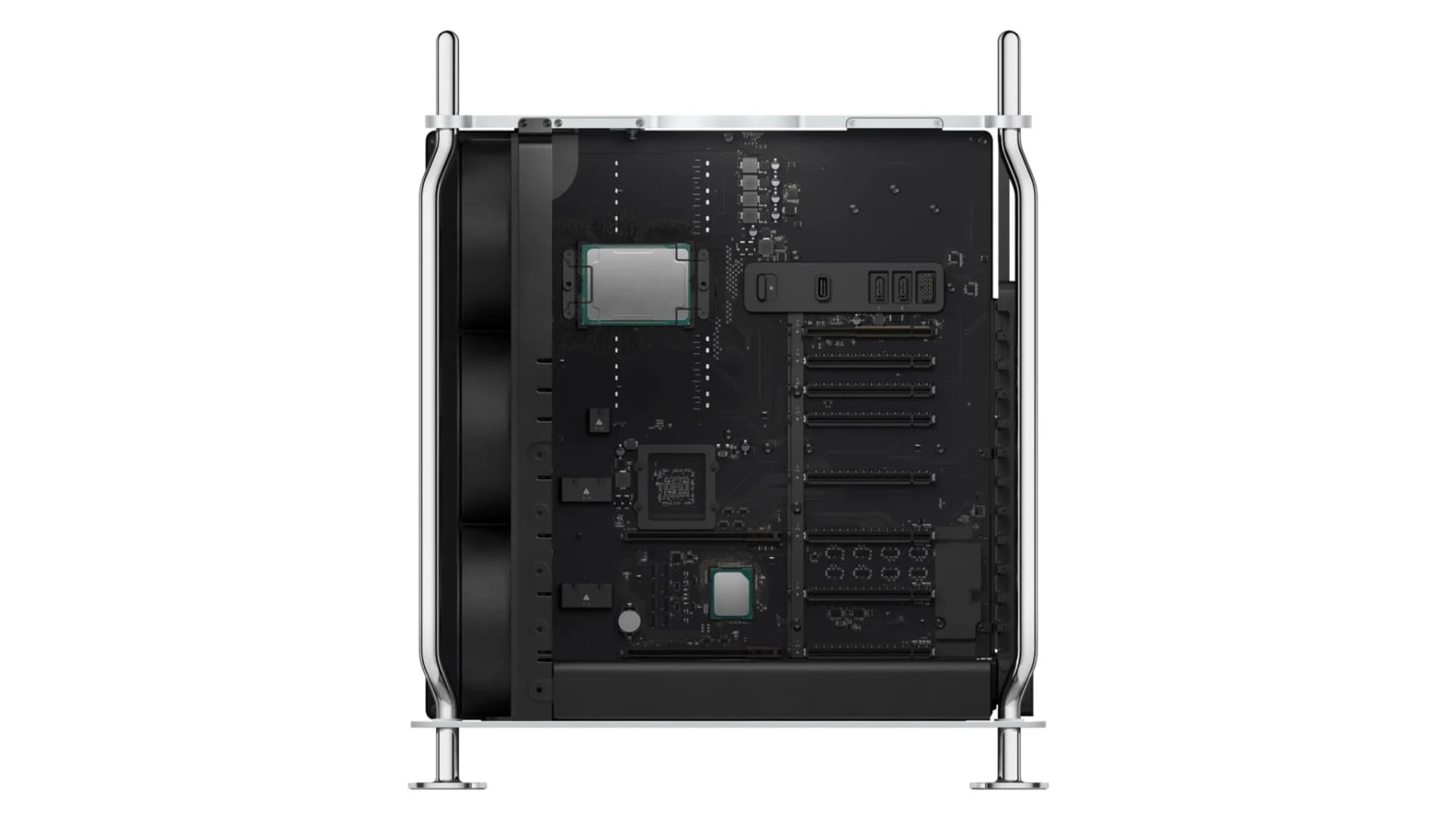 2019 年推出的 Apple Mac Pro,其特色是採用塔型機殼設計,配備強大的 Xeon 處理器與 8 個 PCIe 擴充插槽